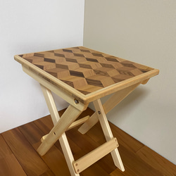 サイドテーブル・スツール【折りたたみ式】【寄木装飾:立体感模様】 5枚目の画像