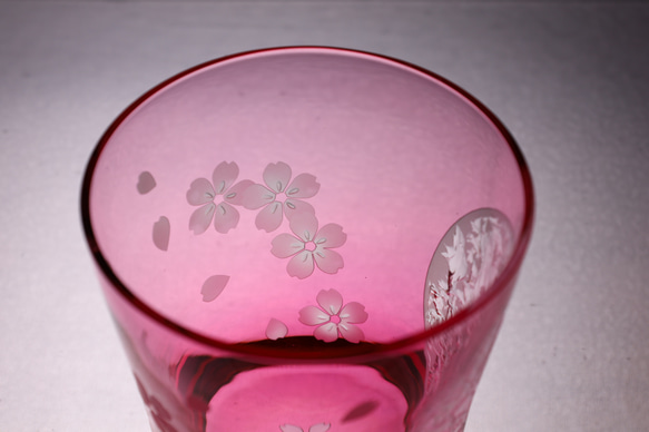 夜桜と満月のロックグラス　ピンク色の桜のグラス 8枚目の画像