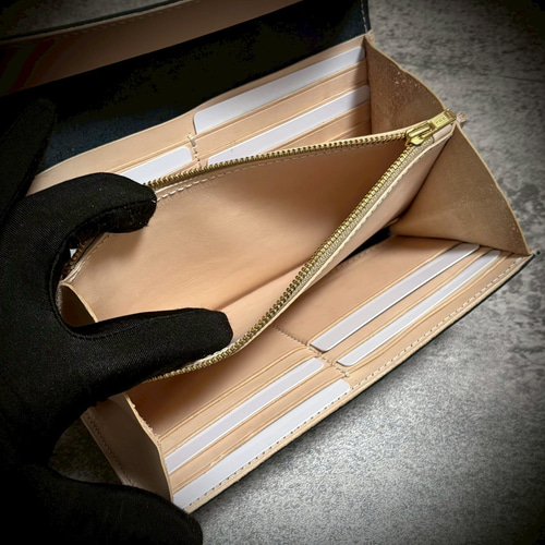 経年変化を楽しむ フラップ式 長財布 総手縫い 財布 フルレザー 大容量