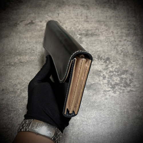 経年変化を楽しむ フラップ式 長財布 総手縫い 財布 フルレザー 大容量