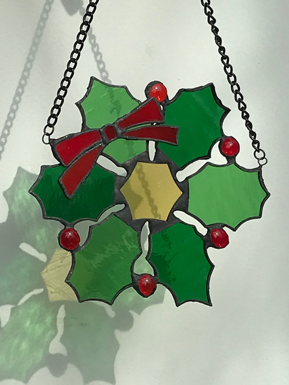 ステンドグラス クリスマス クリスマスリース Xmasサンキャッチャー