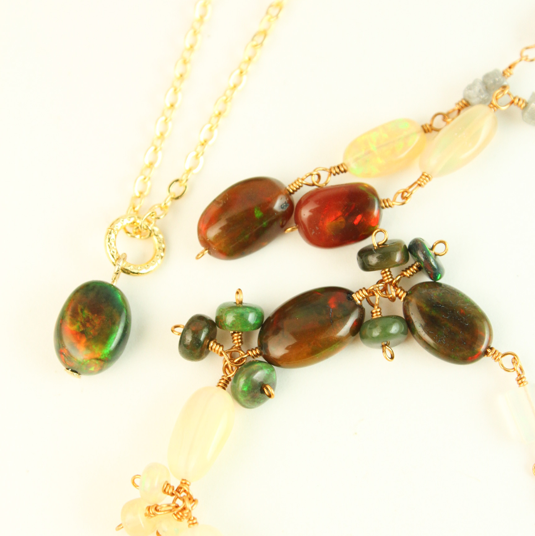 【3点セット/ギフト発送】ダイヤモンド・オパール 　耳飾り/ネックレス/ブレスレット