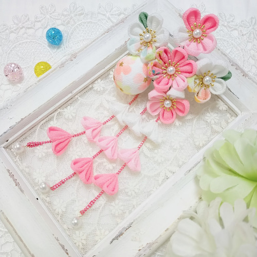 つまみ細工の髪飾り(ピンクNo.5) 七五三 成人式 前撮りに 3歳 7歳 753