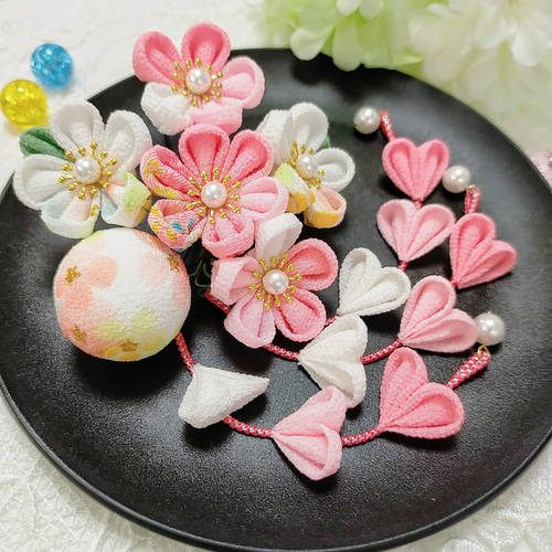 つまみ細工の髪飾り(ピンクNo.5) 七五三 成人式 前撮りに 3歳 7歳 753