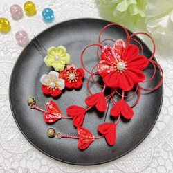 現品特別価格！水引とつまみ細工の髪飾り(赤No.8) 七五三 753 前撮りに