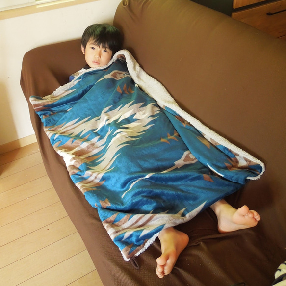 SALE】オルテガ膝掛けブランケット【M】○ターコイズ その他インテリア