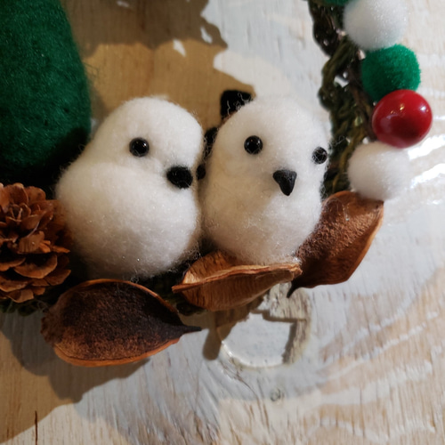 ★大人気商品★ クリスマスリース 羊毛フェルト シマエナガクリスマスリース その他