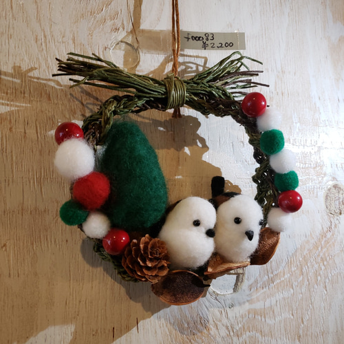 クリスマスリース 羊毛フェルト シマエナガクリスマスリース f00084