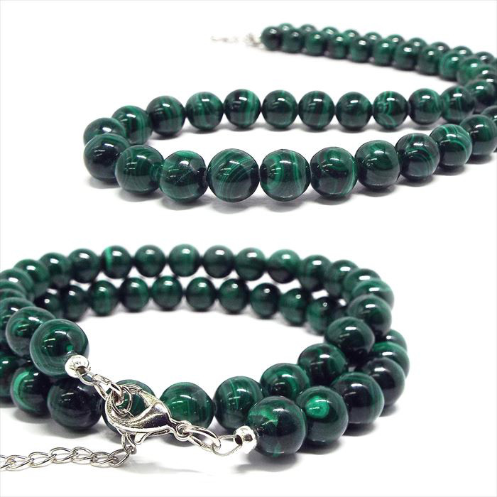 天然石 ネックレス マラカイト 孔雀石：N1-105