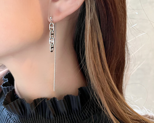 coco vanilla* シルバーデザインチェーンピアス(イヤリング