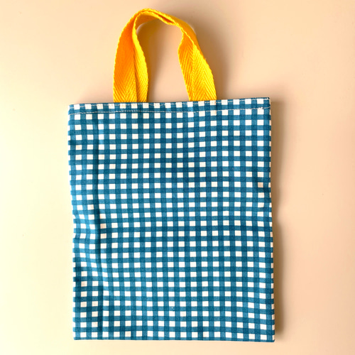 送料無料】ギンガムチェック 青×黄色 ミニバッグ ハンドメイド  