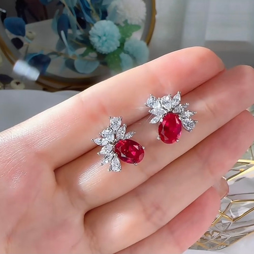 人工ルビー ピジョンブラッド 2カラット 高炭素ダイヤモンド キラキラ