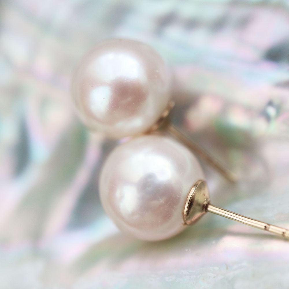 一粒9mm 14KGF ラウンド 淡水パール ピアス