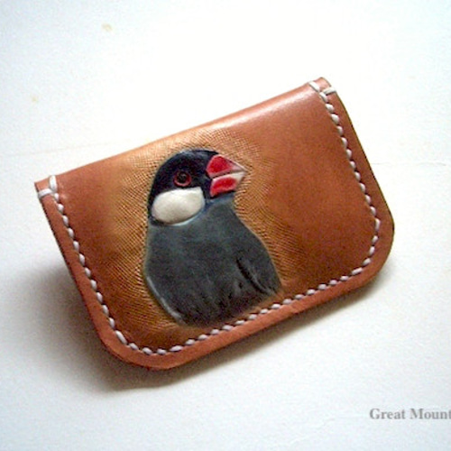 桜文鳥 鳥 革 コインケース 鳥グッズ レザー インコ 文鳥 プレゼント