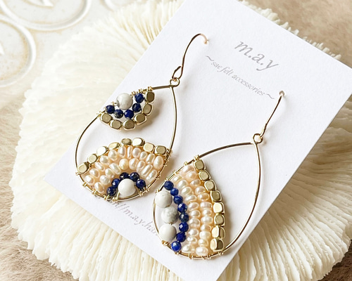 淡水パールとラピスラズリのモロッカンアシンメトリー ピアス* ピアス