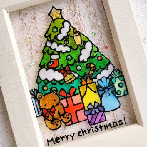 ステンドグラス　ホワイトクリスマスツリー　5段 ステンドグラス　ホワイトクリスマスツリー　5段