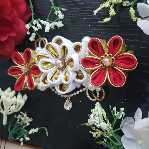 つまみ細工 帯留め 帯飾り 七五三 成人式 金 花魁 振り袖 着物 帯