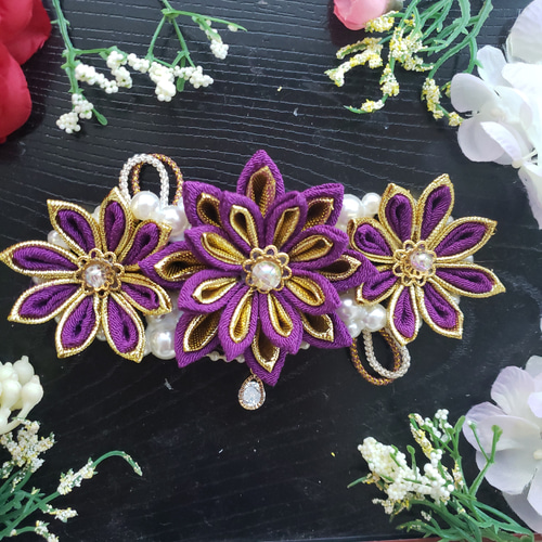 つまみ細工帯留め帯飾り七五三成人式金花魁振り袖着物帯パール