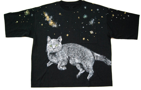 「耀き」　ペット　似顔絵 猫 Tシャツ　お好きなポーズ・写真で♪　リアル描写　綿　名入れ　プレゼント 1枚目の画像