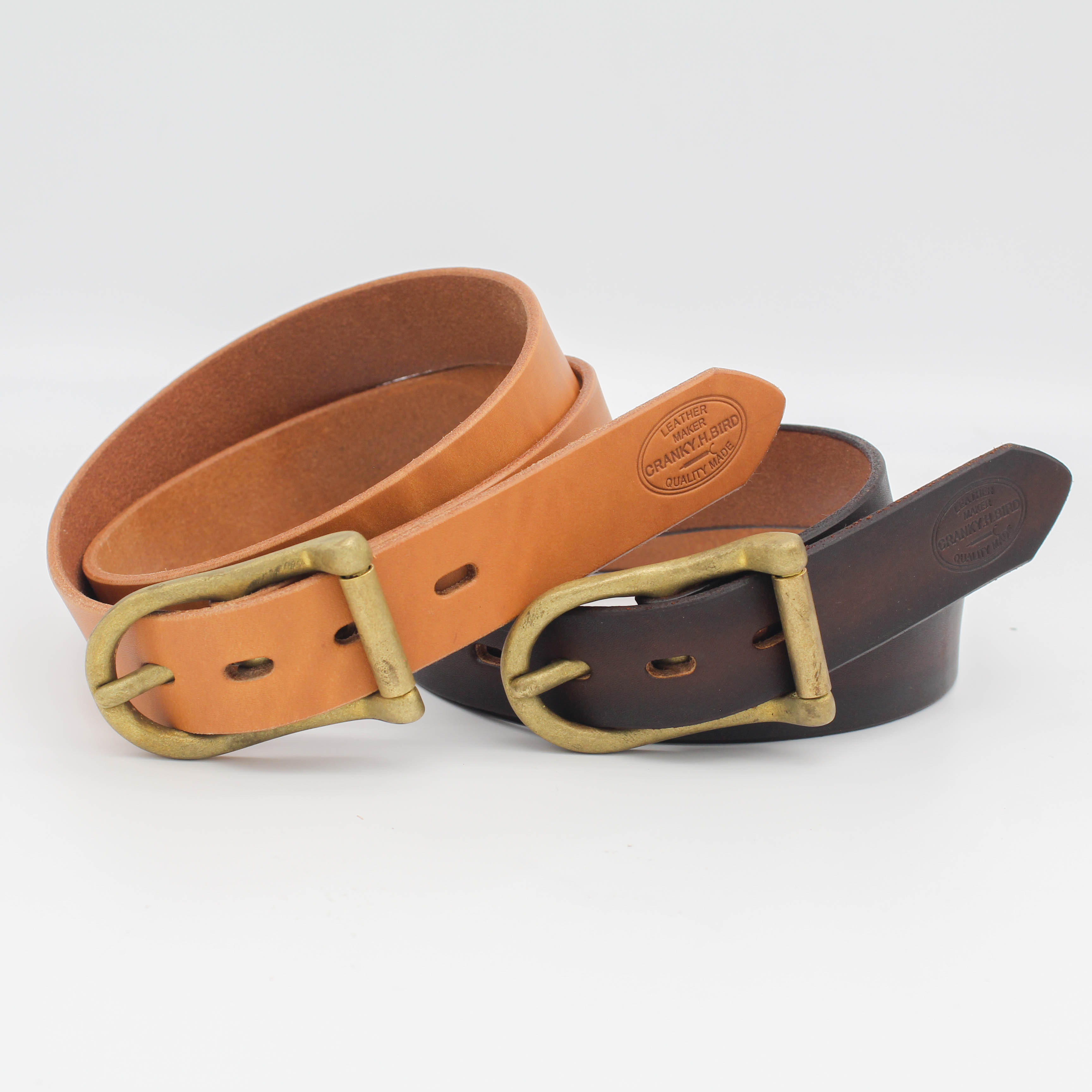 【受注生産：サイズオーダー】厚口一枚革ベルト"CINCH"（グラデ・コンビ）　真鍮ローラーバックル　ヌメ革　手染め