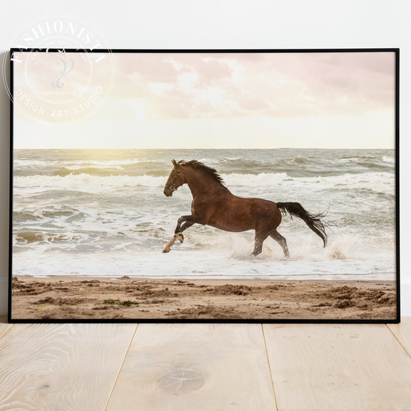 Ocean ビーチ 馬 horse running free / インテリアポスター 海外アート /4449 1枚目の画像