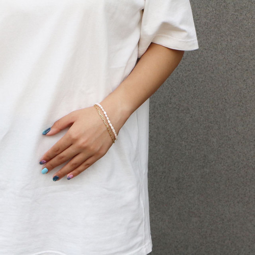 2連淡水パールとゴールドチェーンブレスレット ブレスレット