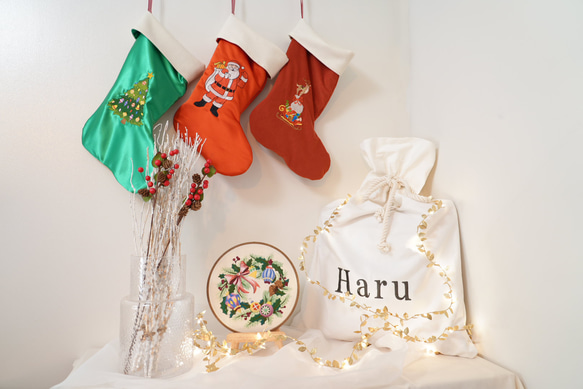 サンタの袋 SANTA SACK 刺繍名入れ クリスマス オーダーメイド かばん おしゃれ ギフト包装 サンタクロース 6枚目の画像