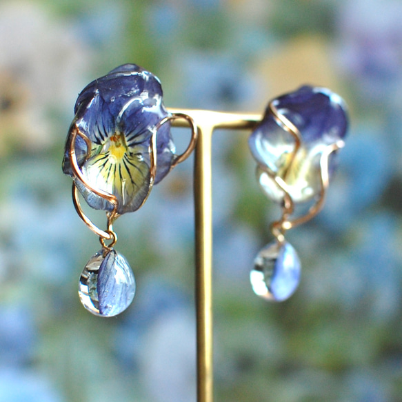 靡く群青色ビオラから、滴る花びらの雫✴︎ピアス・イヤリング 5枚目の画像