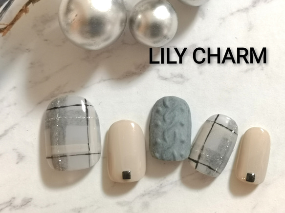 No.41】チェック＆ニット winterネイル✨/グレー/ベージュ ネイル
