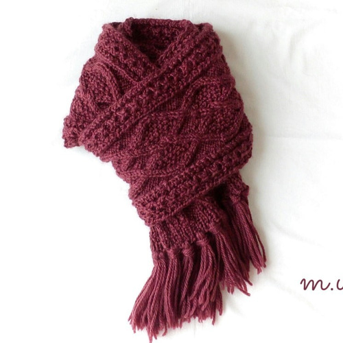 手編み アラン模様マフラー♡ アラン模様の手編みマフラー マフラー m.w. 通販 14860100｜Creema