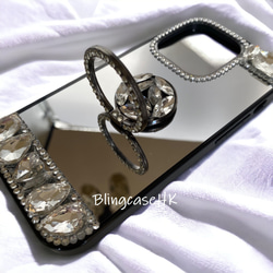 送料無料 ブリング ラインストーン ミラーケース スマホスタンド iPhone 15 全機種対応 ケース スマホケース 6枚目の画像