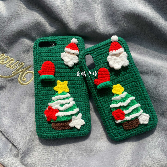 Creema限定クリスマス2022☆クリスマスツリー☆iPhoneスマホケース全機種対応☆手編みニット 2枚目の画像