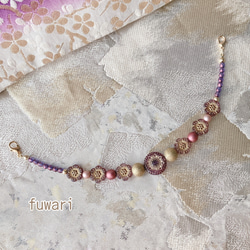 花×パープル　羽織紐 1枚目の画像