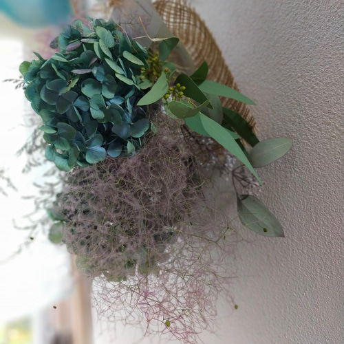 秋色紫陽花のドライフラワー横長スワッグ 秋色紫陽花のドライフラワー横長スワッグ ドライフラワー 秋色