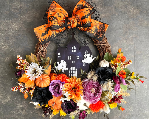 No.wreath-15489/ハロウィンリース22-(26) オバケ45x48cm