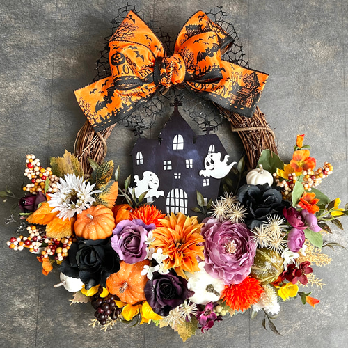 No.wreath-15489/ハロウィンリース22-(26) オバケ45x48cm
