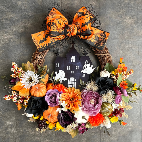 No.wreath-15489/ハロウィンリース22-(26) オバケ45x48cm/アーティ