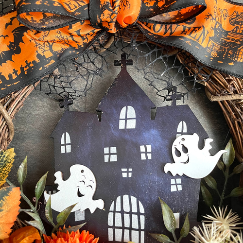 ✤ ✤ ハロウィンリース♬  造花  デコレーションリース ✤ ✤ 大人シックなハロウィンリース ハロウィン リース 完成品 造花