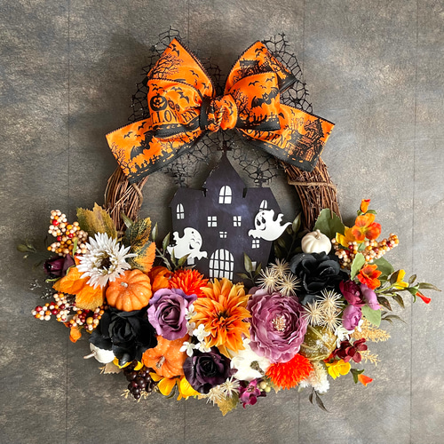 No.wreath-15489/ハロウィンリース22-(26) オバケ45x48cm