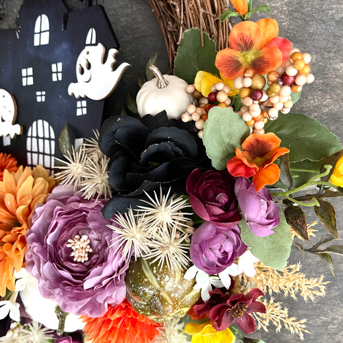 ✴︎特大ハロウィンリース✴︎フラワーリース　秋リース　アーティフィシャルフラワー ︎特大ハロウィンリース︎フラワーリース 秋リース アーティ