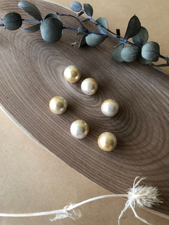 グレー×キスカハニーコットンパール　＊サージカルステンレスピアス　樹脂/チタン/k14gf/イエロー/黄色 7枚目の画像