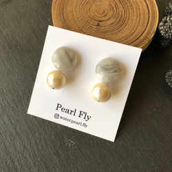 グレー×キスカハニーコットンパール　＊サージカルステンレスピアス　樹脂/チタン/k14gf/イエロー/黄色 6枚目の画像