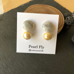 グレー×キスカハニーコットンパール　＊サージカルステンレスピアス　樹脂/チタン/k14gf/イエロー/黄色 2枚目の画像