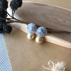 グレー×キスカハニーコットンパール　＊サージカルステンレスピアス　樹脂/チタン/k14gf/イエロー/黄色 4枚目の画像