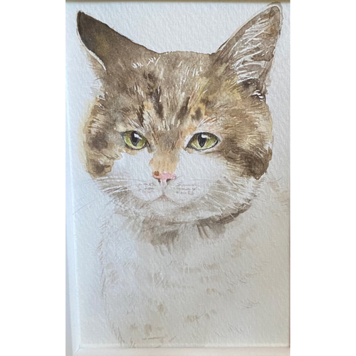 ハガキ大原画 [オーダーメイドねこ肖像画] 手描き水彩画 原画納品 小 