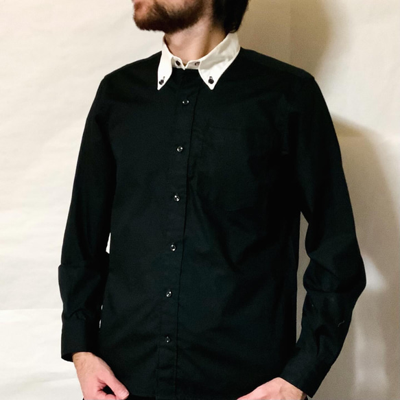 [Men's]  サイズ指定可☆ブラック×ホワイト☆白襟黒シャツ　メンズ 1枚目の画像