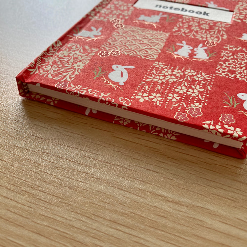手製本ノートA6サイズ✴︎うさぎ赤／友禅和紙 ノート 紙創庵 通販