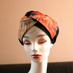 オリジナル生地　オレンジと黄色の葉鶏頭柄のヘアバンド 1枚目の画像