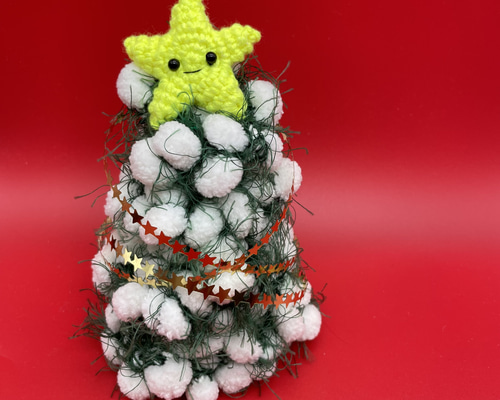 あみぐるみ】クリスマス 飾り ミニツリー もこもこ 雪 顔つき星【176