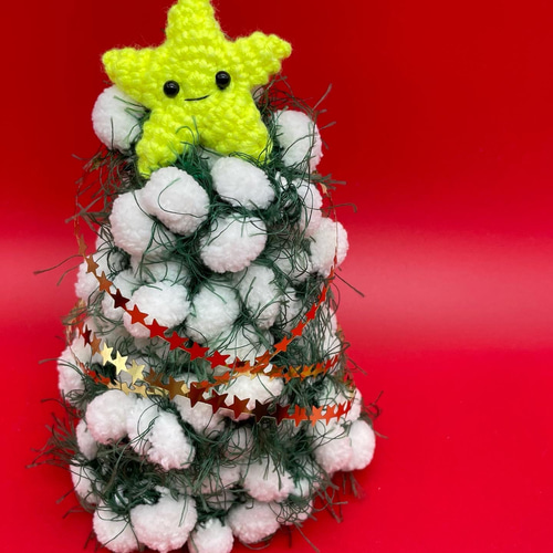 あみぐるみ】クリスマス 飾り ミニツリー もこもこ 雪 顔つき星【176